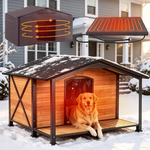 Vista 10 de AIVITUVIN Casa para perros con calefacción para exteriores con almohadilla térmica, casa aislada para perros con marco de metal antimasticación