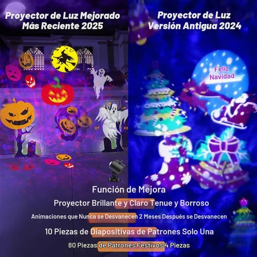 Vista 4 de Luces de proyector de Halloween más brillantes, decoraciones de Halloween mejoradas 2026, proyector de vacaciones, 8 patrones a la vez