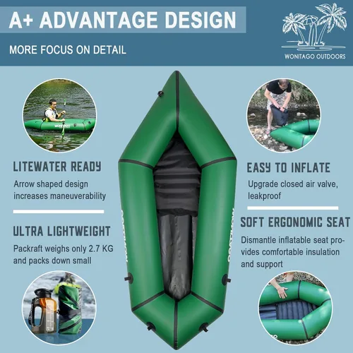 Vista 3 de TPU Packraft Inflatable Backpack Raft, Lightweight and Portable Verde