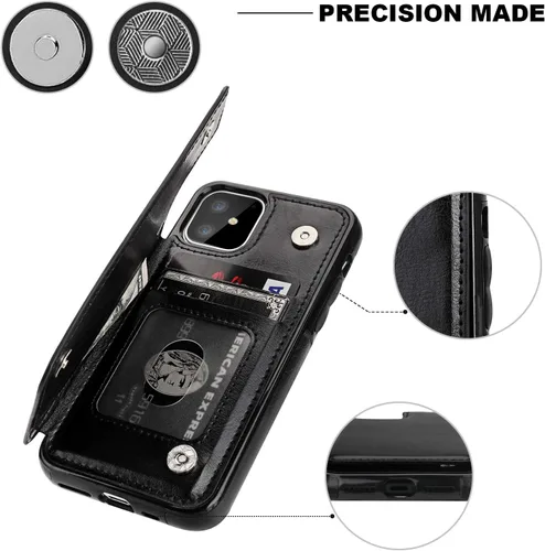Vista 7 de OT ONETOP - Funda tipo cartera para iPhone 11 con tarjetero y ranuras para tarjetas, doble cierre magnético y funda duradera a prueba de golpes