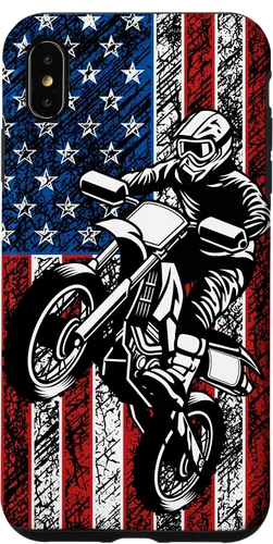 Vista 11 de Funda vintage con bandera estadounidense para iPhone 16 Motocross Dirt Bike