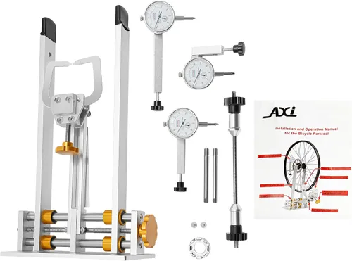 Vista 9 de Soporte de rueda de bicicleta, soporte profesional de reparación de ruedas de bicicleta plegable para ruedas de 10 a 29 pulgadas, ancho de llanta