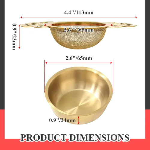 Vista 2 de Bonsicoky Paquete de 2 cuencos coladores de té, filtro de té de hojas sueltas de acero inoxidable para boca de taza de 2.5 a 4 pulgadas, dorado