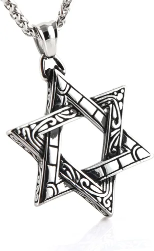 Vista 4 de HZMAN Magen Star of David Pendant Necklace Women Men Chain Silver Stainless Steel Israel Necklace