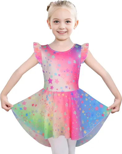 Vista 15 de iLover Vestido de leotardo clásico con tutú y mangas con volantes para niñas, para danza, gimnasia y ballet Negro