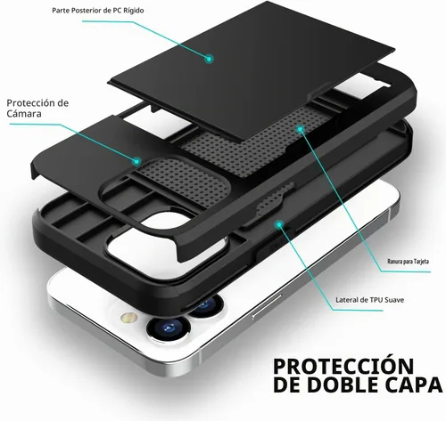Vista 3 de ZUSLAB Funda con ranura para tarjetero compatible con Apple iPhone 15 de 6.1 pulgadas 2023, funda tipo cartera para teléfono con 1 protector de Negro