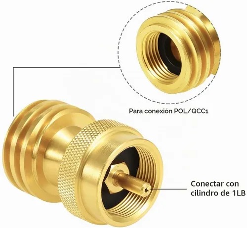 Vista 3 de Joywayus Adaptador ahorrador de latón macizo, convertidor de adaptador de propano redondo de 1 libra, botella pequeña universal para parrilla de gas