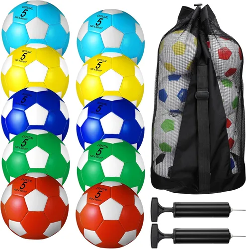 Vista 8 de Libima 13 Piezas Pelotas de Fútbol a Granel 10 Piezas Pelota de Fútbol Oficial con 2 Bombas y Bolsa de Transporte Entrenamiento Interior y Exterior