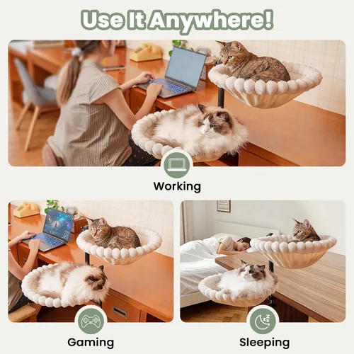 Vista 9 de JUNSPOW Double Cat Desk Bed, 360° Rotation, Holds 44lb, Adjustable, White