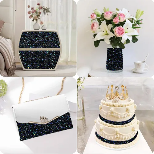 Vista 6 de Cinta autoadhesiva de resina negra con diamantes de imitación, 4 yardas, cinta de cristal brillante aplicable a bodas, cumpleaños, Navidad, fiestas
