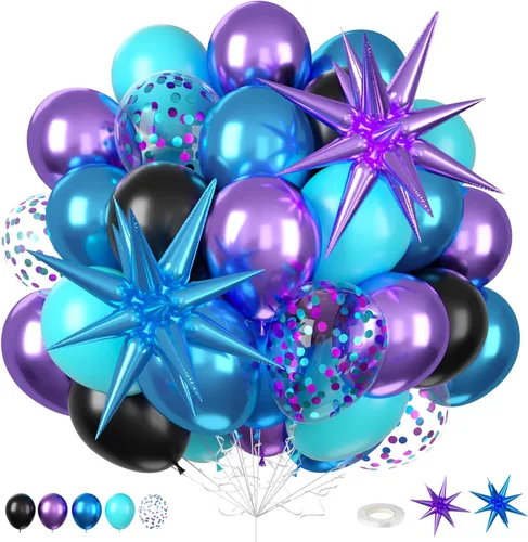 Vista 19 de Globos azules y negros, 35 unidades, globos de látex azul oscuro, negro y plateado con confeti plateado para cumpleaños, baby shower, bodas