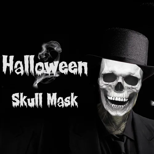 Vista 4 de TGYYJH11 - Máscara de Halloween, máscara de esqueleto humano 3D con mandíbula móvil, máscara de Halloween para adultos (blanco, tamaño universal)