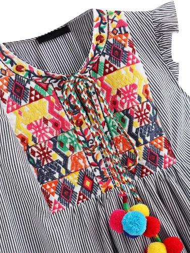 Vista 3 de Floerns - Blusa para mujer con volantes, a rayas, bordado mexicano