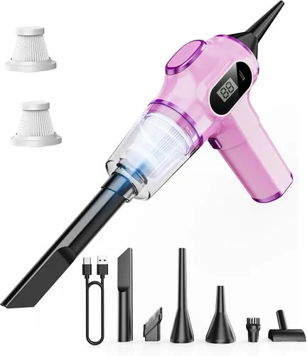 Vista 8 de Mini aspiradora de coche de 15000 Pa Aspiradora portátil inalámbrica de mano y plumero de aire con 2 filtros para automóvil, sofá, oficina, mascota