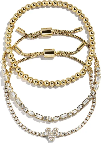 Vista 29 de BaubleBar Juego de pulsera Pisa para mujer, tres pulseras de cuentas chapadas en oro, joyería de moda, regalo de moda