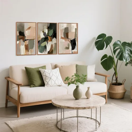 Vista 4 de CHDITB Juego de arte abstracto en lienzo enmarcado moderno para pared, ilustraciones contemporáneas para decoración del hogar, pintura de pared