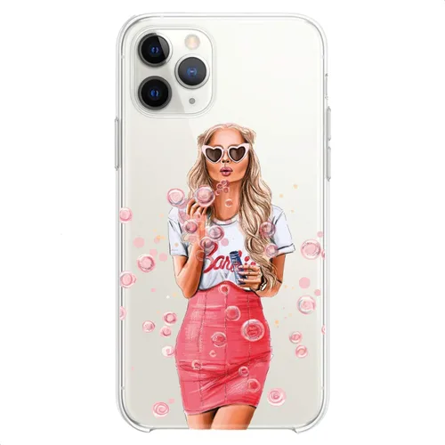 Vista 3 de Funda de TPU compatible con iPhone 13 Pro Max Fashion Babe, diseño flexible de silicona rosa, suave, ajuste delgado, estampado de burbujas