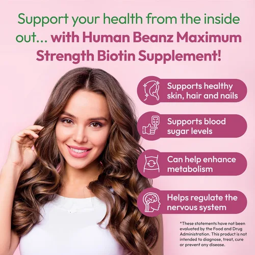 Vista 4 de Human Beanz Biotin Jelly Bean - Vitaminas gomosas, biotina de máxima fuerza para el cabello, la piel y las uñas, 10,000 mcg por porción, vitaminas