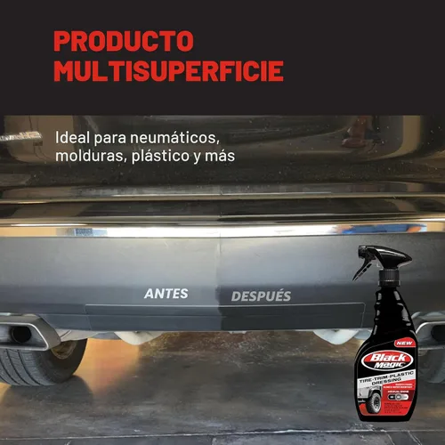 Vista 6 de Black Magic 120230 - Apósito de plástico para moldura de neumáticos, brillo medio, sin rayas, resistente al agua y no grasa para neumáticos