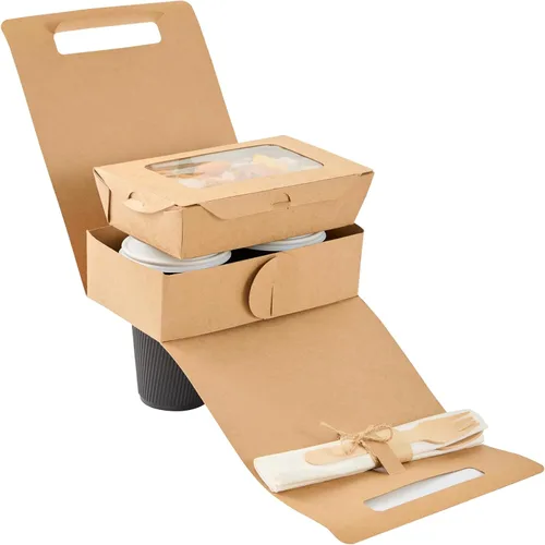 Vista 19 de Restaurantware Bio Tek - Loncheras de papel de 8.75 x 4.25 x 8 pulgadas con asas, 100 recipientes desechables de papel kraft para alimentos