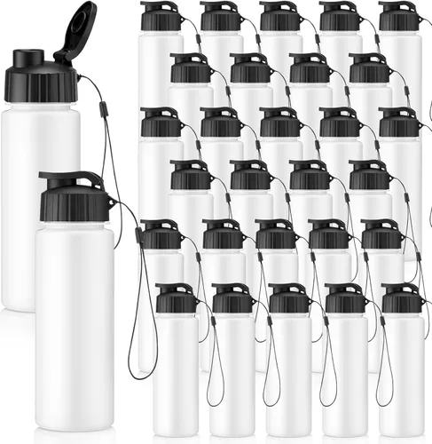 Vista 8 de Maxcheck 30 botellas de agua a granel, estilo clásico, negro 17 Oz Plastic Sports Water Bottles, Flip Top with Handle Strap, Lightweight Leakproof