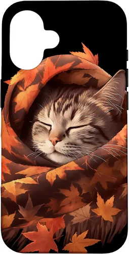 Vista 28 de Funda para iPhone 13 American Shorthair Cat Kitten Autumn Fall Leaves Case