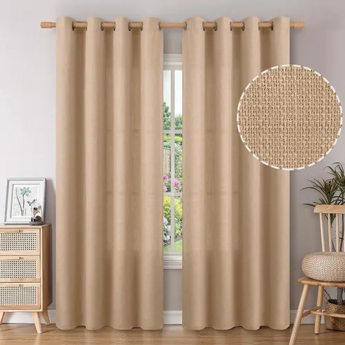 Vista 12 de BGment Cortinas de Lino Beige de 63 Pulgadas de Largo 2 Paneles - Tratamientos para Ventanas con Textura de Arpillera Filtrantes de Luz Cortinas