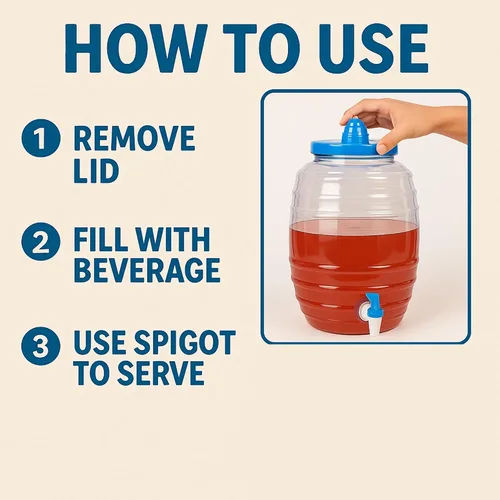 Vista 7 de Jarra de 5 galones con boquilla, dispensador de bebidas mexicanas Vitrolero Tapadera Aguas Frescas de jugo de agua, recipiente transparente de 20 L