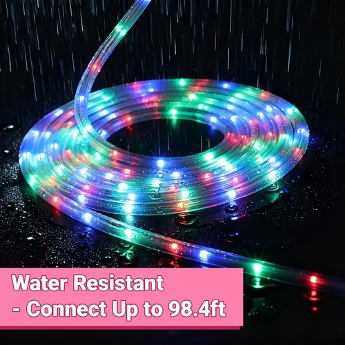 Vista 5 de Cuerda de luces inteligentes para exteriores de 16.4 pies, luces de Navidad impermeables que cambian de color con control remoto, diseño conectable