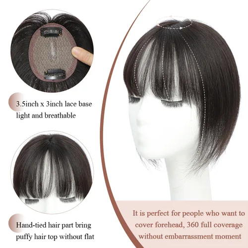 Vista 7 de Molefi Flequillo con clip, 100 % cabello humano real, para mujer, cobertura 360, con flequillo, para uso diario.