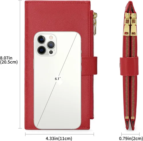 Vista 5 de GOIACII - Carteras para mujer de dos pliegues con bloqueo RFID y 2 bolsillos con cremallera, Rojo, M