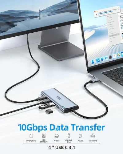 Vista 7 de Selore&S-Global USB C divisor USB C 4K/60Hz DP Alt Mode, Adaptador USB C Hub multipuerto con 2 salidas de vídeo USB C, transferencia de datos