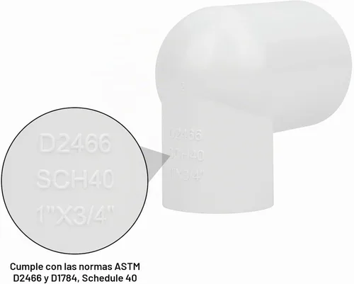 Vista 4 de Paquete de 8 accesorios de tubería de PVC de 1 pulgada x 3/4 pulgadas con codo de 90 grados (enchufe x zócalo) Schedule 40 PVC Slip Reductor 90°