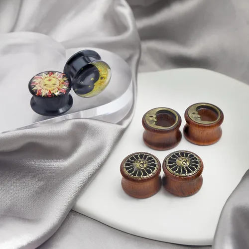 Vista 3 de Juego de expansores Qmcandy para oreja, de madera orgánica y acrílico, de 0 g a 34 pulgadas