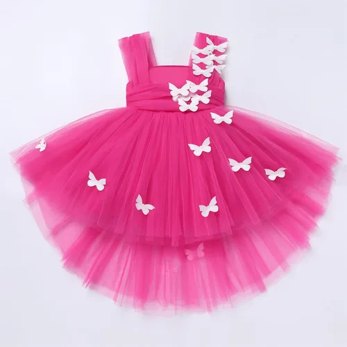 Vista 4 de Vestido de tutú con lentejuelas y lazo alto y bajo, vestido de pétalos de encaje, princesa, concurso, boda, fiesta de cumpleaños, vestido formal