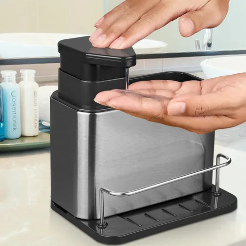 Vista 3 de RedCall Dispensador de jabón para fregadero de cocina, soporte de esponja 3 en 1 para fregadero de cocina, organizador de fregadero de cocina