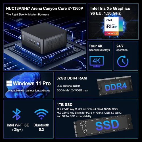 Vista 3 de ASUS NUC 13 pro Intel NUC 13 Pro NUC13ANHi7 Core i7-1360P 32GB RAM 1TB SSD NUC13 Arena Canyon Mini PC, Win 11 Pro Mini Computer for Business Home