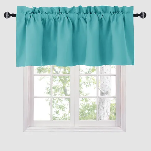 Vista 13 de Hiasan Cortinas opacas con cenefa para oscurecimiento sólido de habitación, cenefas con bolsillo para barra, para ventanas, 42 x 12 pulgadas