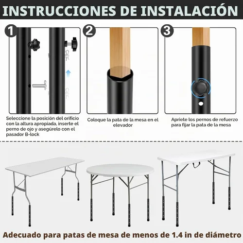 Vista 6 de (PAQUETE DE 4) Extensores de Patas de Mesa Plegables, Elevadores de Patas de Mesa Plegables de Acero Altamente Duraderos, Extensiones de Patas