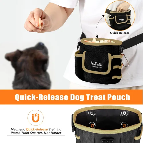Vista 3 de Bolsa de golosinas para perros con cierre magnético de liberación rápida, bolsas de 3 vías, tela impermeable 900D, 4 espacios de almacenamiento