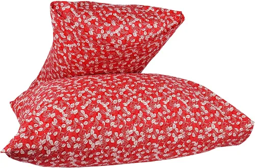 Vista 3 de Juego de 2 fundas de almohada rojas, 100% algodón estampado de hojas con cierre de sobre, tamaño Queen