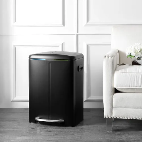 Vista 2 de happimess HPM1005B Marco Rectangular Cesta de Basura de 10.6 Galones con Dos Cubos y Tapa de Cierre Suave, Resistente a Huellas Dactilares, Moderna