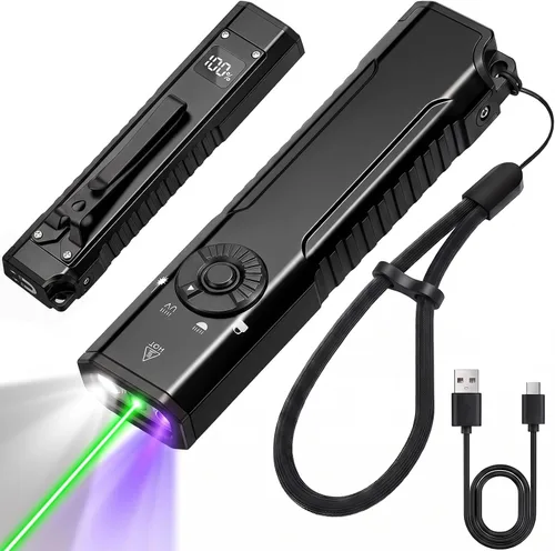 Vista 11 de EDC - Linterna plana recargable, LED blanco UV y luz verde (naranja)