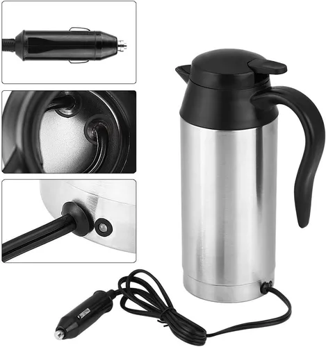 Vista 6 de Acouto Hervidor eléctrico de acero inoxidable para coche, 25.4 fl oz, 12 V, calentador de cigarrillos, calentador de agua portátil para té