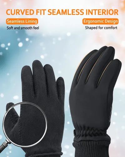 Vista 6 de Guantes de invierno para pantalla táctil, para correr, senderismo, clima frío, guantes térmicos cálidos resistentes al agua y a la nieve