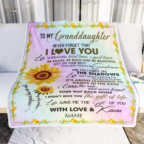 Vista 2 de Manta personalizada con texto en inglés «To My Granddaughter from Grandma Grandpa Sunflower Never Forget That I Love You», manta de forro polar