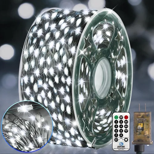 Vista 14 de KNONEW Guirnalda de luces de Navidad para exteriores de 100 pies, 300 luces LED para exteriores, impermeable, 8 modos, decoración para bodas Blanco