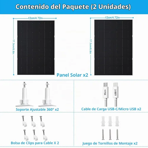 Vista 2 de Panel solar de 4 W para cámara de seguridad, cargador solar USB-C/micro USB para cámaras de batería recargable, IP66 impermeable, montaje ajustable