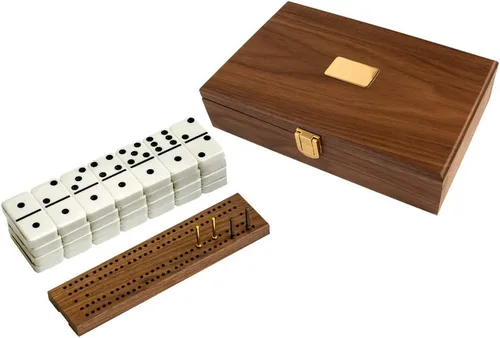 Vista 3 de Alex Cramer Cabin Club - Juego de dominó clásico con estuche de nogal negro, 28 dominó indestructibles de doble seis, de primera calidad