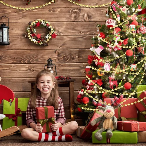 Vista 4 de Guirnalda de cuentas para árbol de Navidad de 33 pies, guirnalda de perlas artificiales, cadena de hilos de perlas de plástico, guirnaldas